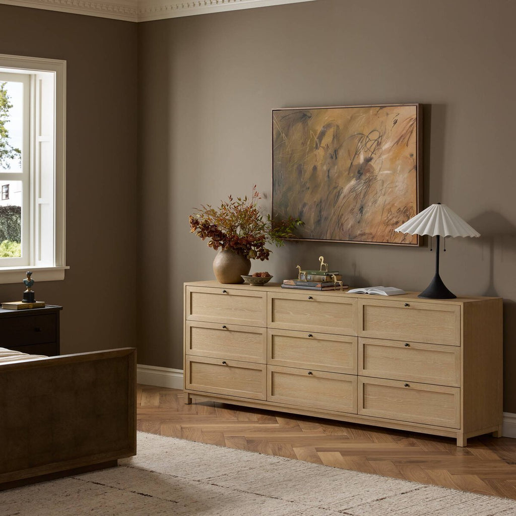 Millie 9 Drawer Dresser in Bleached Oak Veneer