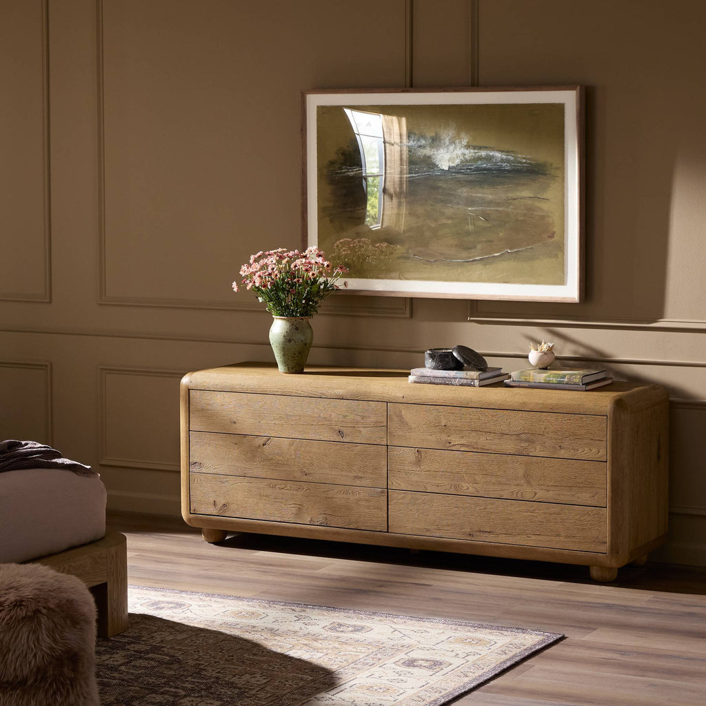 Sheldon 6 Drawer Dresser in Worn Oak Veneer