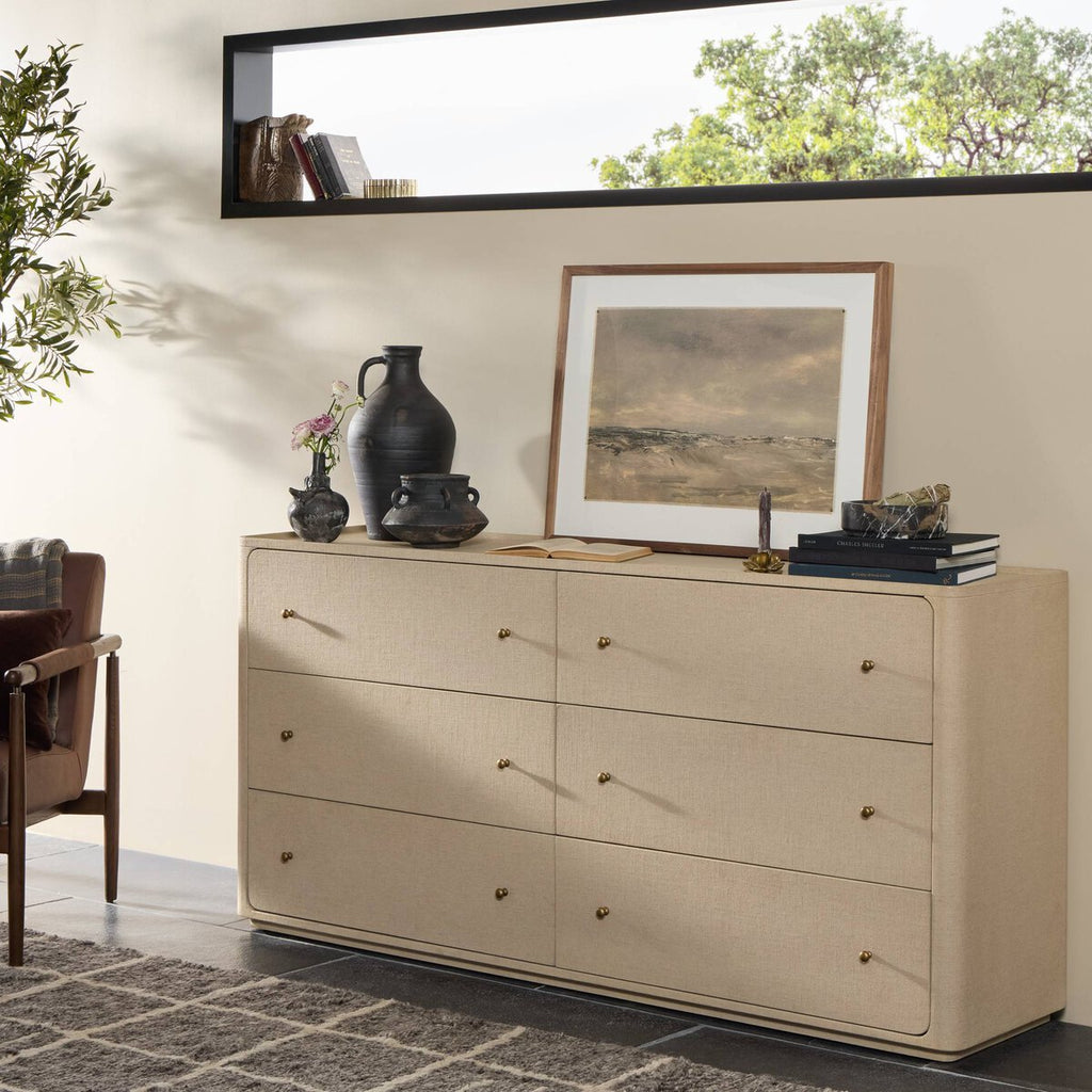Paula 6 Drawer Dresser in Beige Painted Linen
