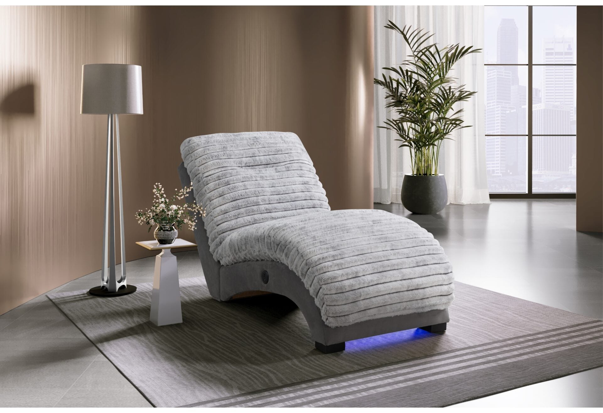 DOMINIC NICKEL CHAISE WITH USB AND LED (1/CN)