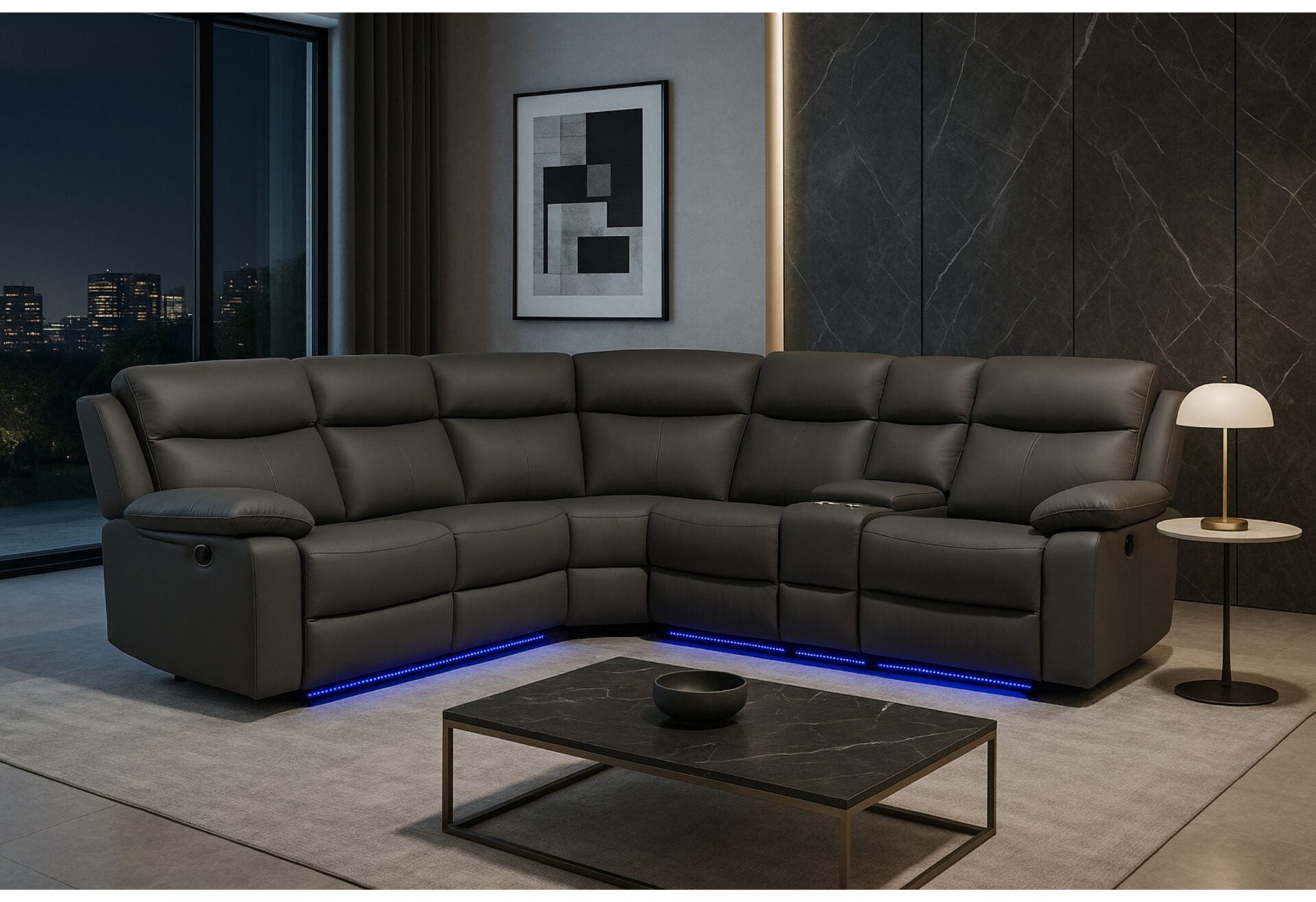 GREY RIGHT SIDE FACING SECTIONAL WITH LED AND SPEAKER (1/CN)