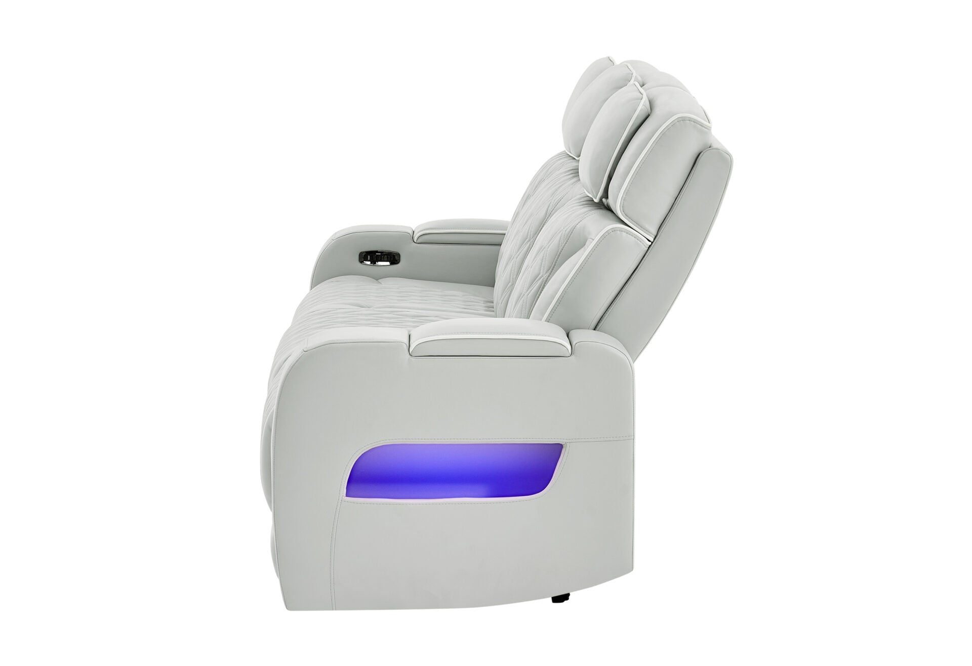 BLANCHE SILVER WITH WHITE WELT POWER RECLINING SOFA WITH POWER HEADREST AND LED (1/CN)