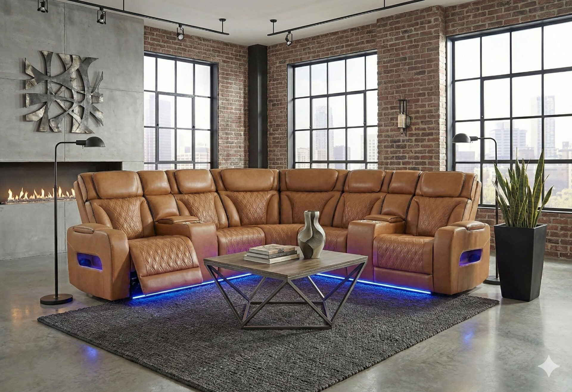 CAMEL SECTIONAL WITH POWER HEADREST, CONTINUOUS LED AND SPEAKER (1/CN)