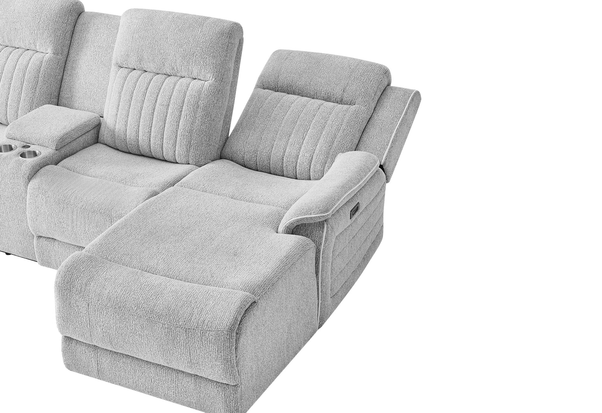 GREY 1 POWER PUSHBACK SECTIONAL WITH LED AND GLOBAL SURROUND SOUND SPEAKER (1/CN)