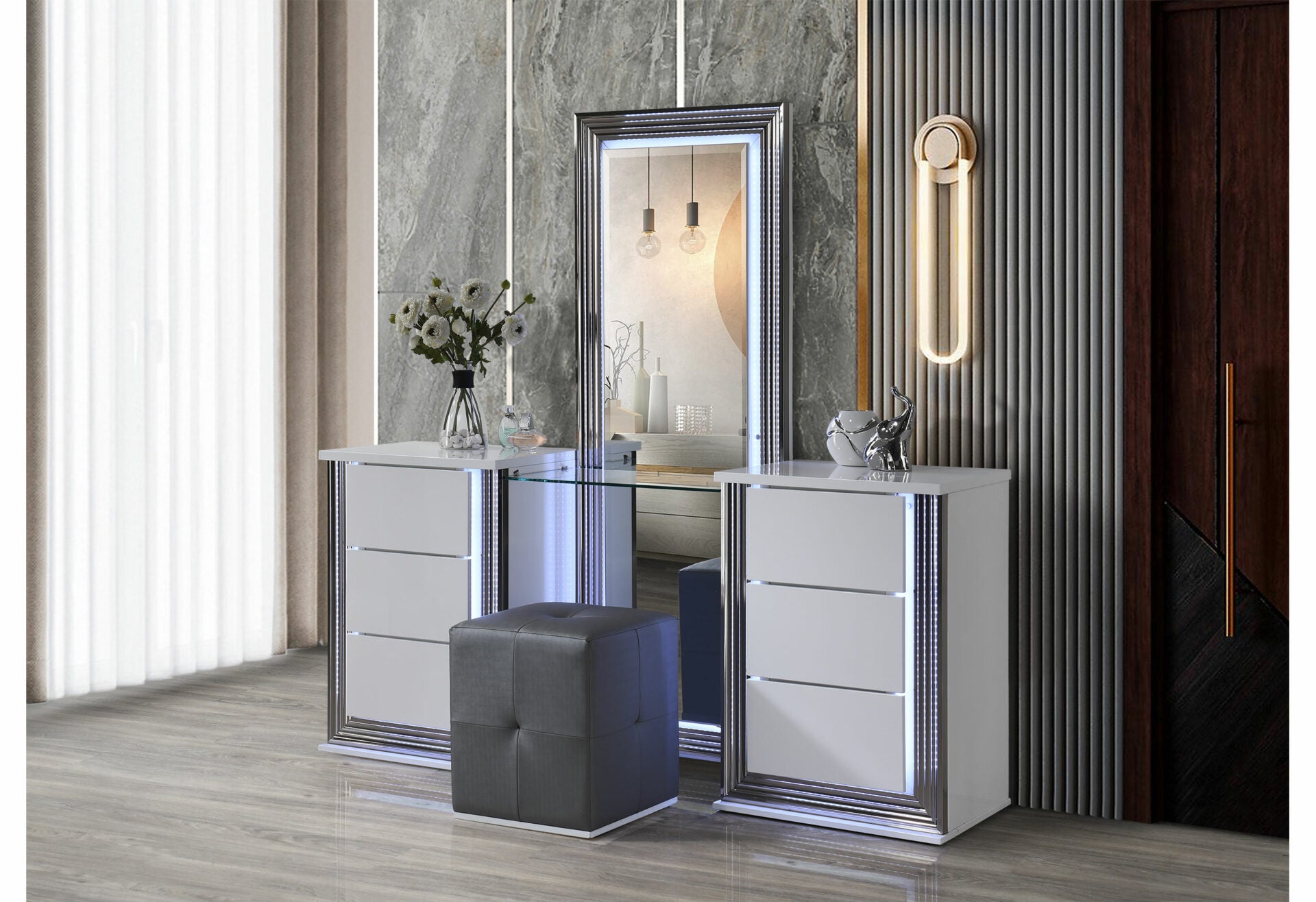 YLIME SMOOTH WHITE VANITY WITH LED (1/CN)