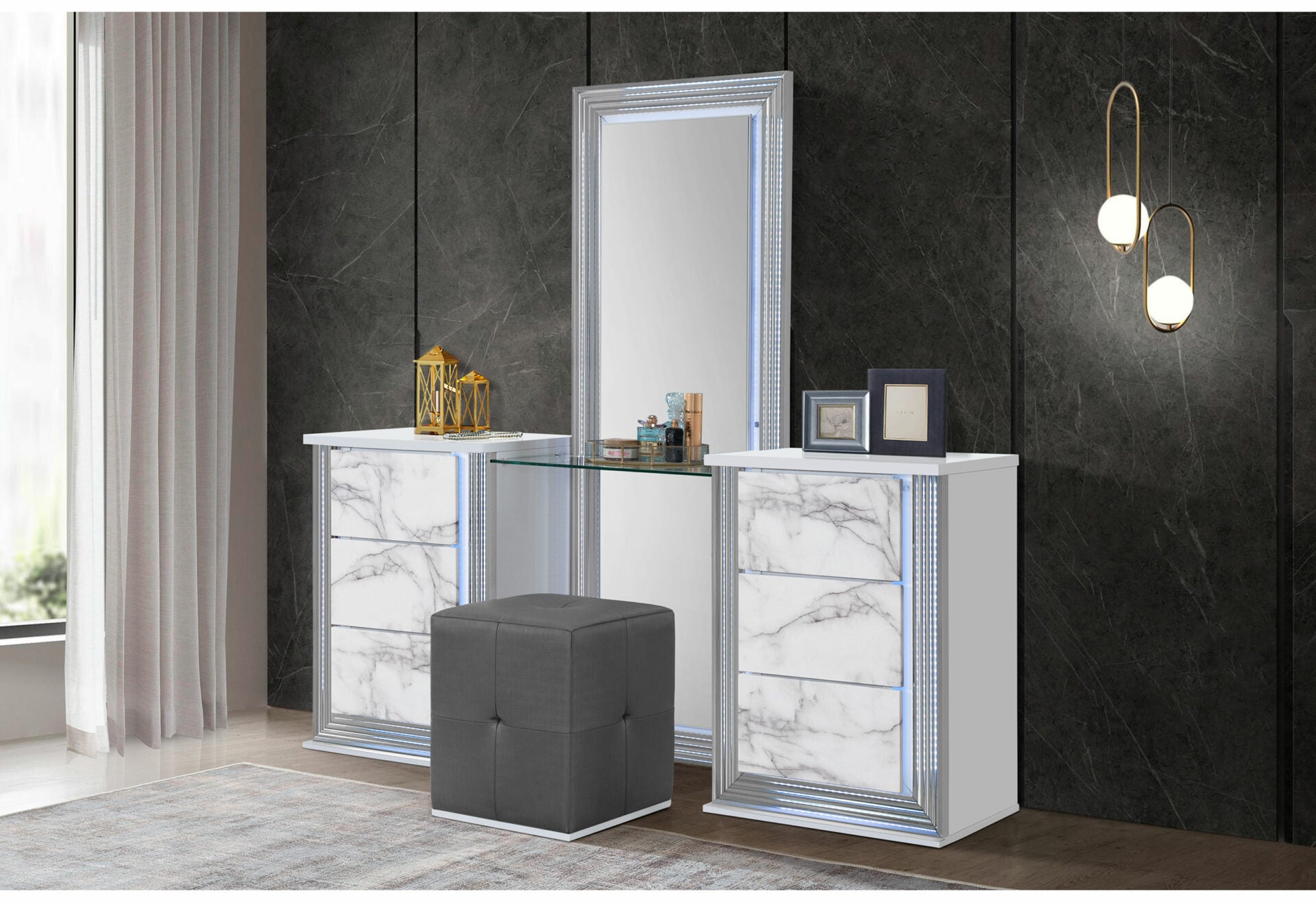 YLIME WHITE MARBLE VANITY WITH LED (1/CN)